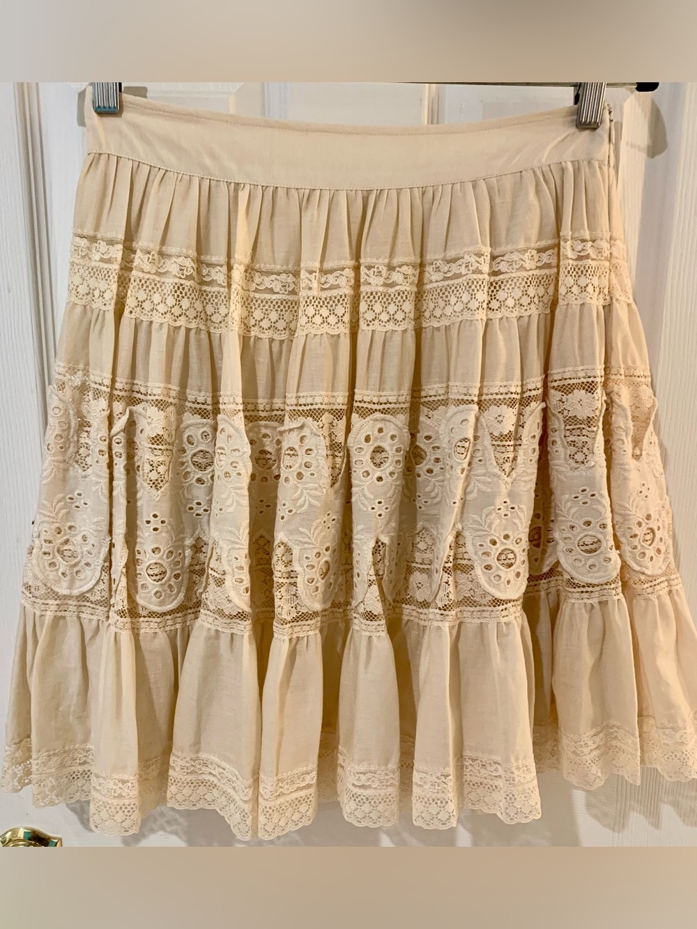 Zara TRF Ivory Cotton Lace Lined Mini Skirt Size S